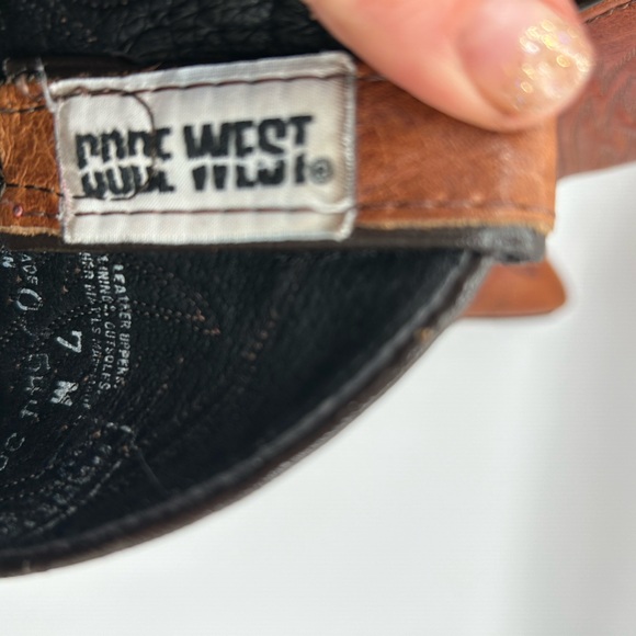 Vintage CODE WEST Tan Leather Cowboy Boots Midi Western BOHO Women’s SZ 7 - Picture 10 of 10